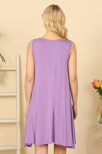 SLEEVELESS SIDE POCKET FLOWY HEM SOLID DRESS 1-1-1-1