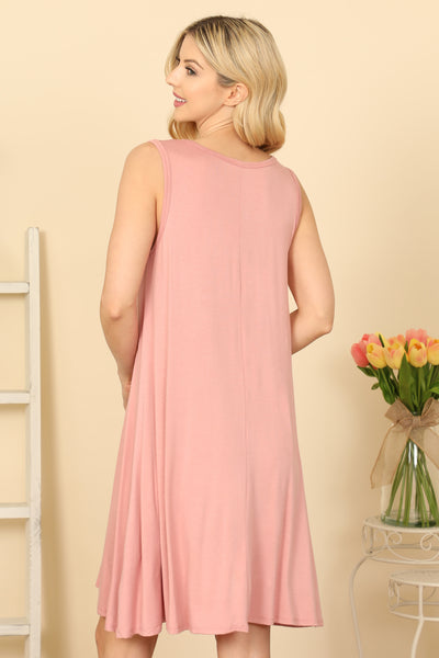 SLEEVELESS SIDE POCKET FLOWY HEM SOLID DRESS 1-1-1-1