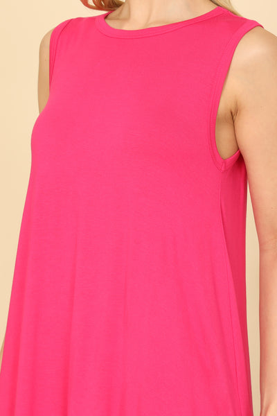 SLEEVELESS SIDE POCKET FLOWY HEM SOLID DRESS 1-1-1-1