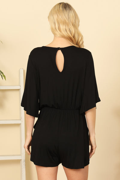 V-NECK BELL SLEEVE FRONT TIE SOLID ROMPER 2-2-2-2