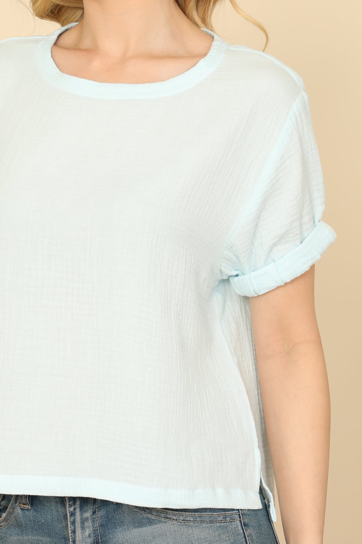 SHORT SLEEVE HANGING BLOUSE SOLID TOP 2-2-1