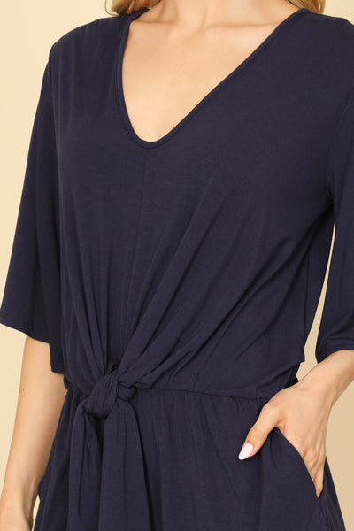 V-NECK BELL SLEEVE FRONT TIE SOLID ROMPER 2-2-2-2