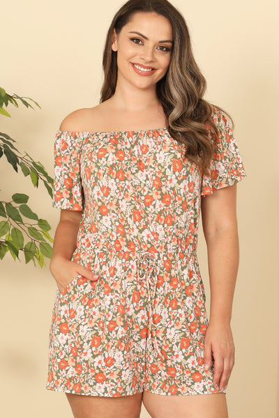 SAGE PLUS SIZE MULTI FLORAL DITSY OFF-SHOULDER ROMPER 3-2-1