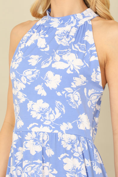 BLUE WHITE HALTER NECK PRINTED DRESS 2-2-2