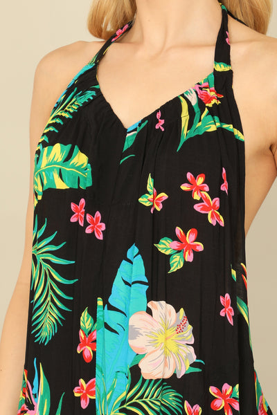 BLACK TROPICAL HALTER TIE STRAP BACKLESS JUMPSUIT 2-2-1