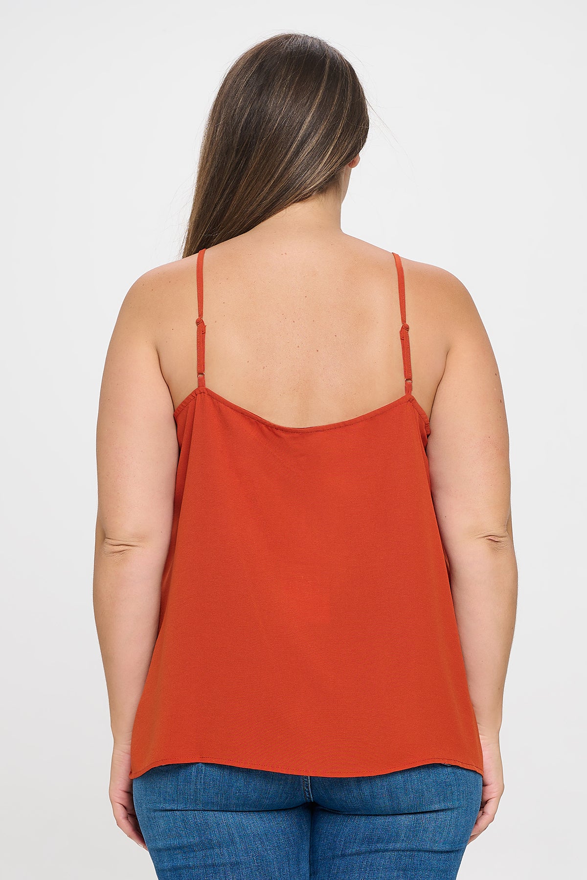 RUST PLUS SIZE SPAGHETTI STRAP FLORAL LACE DETAIL SOLID TOP 3-2-1
