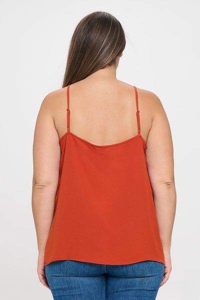 RUST PLUS SIZE SPAGHETTI STRAP FLORAL LACE DETAIL SOLID TOP 3-2-1