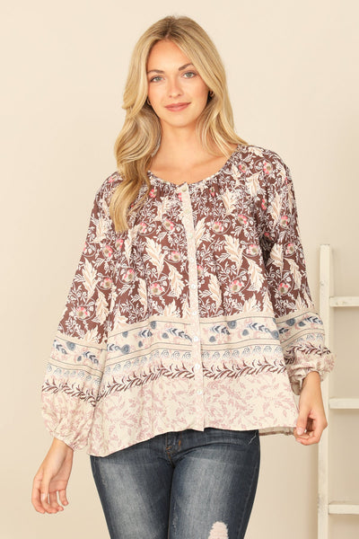 MIX LONG PUF SLEEVE PRINTED TOP 2-2-2