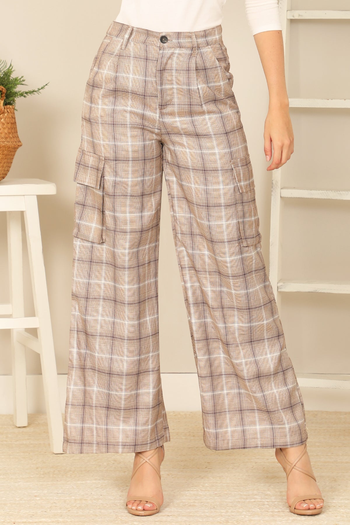 MOCHA COMBO CARGO PLAID PANTS 2-2-2