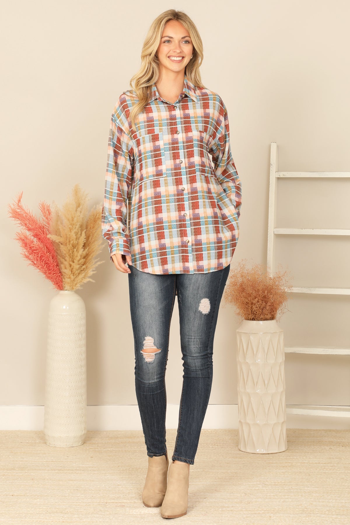 MIX LONG SLEEVE PLAID TOP 2-2-2 (NOW $6.75 ONLY!)