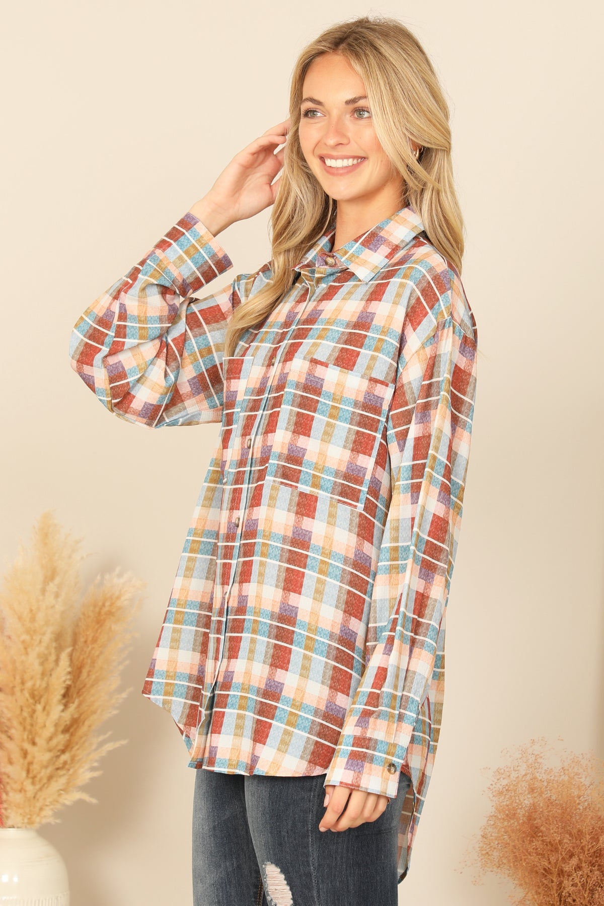 MIX LONG SLEEVE PLAID TOP 2-2-2 (NOW $6.75 ONLY!)