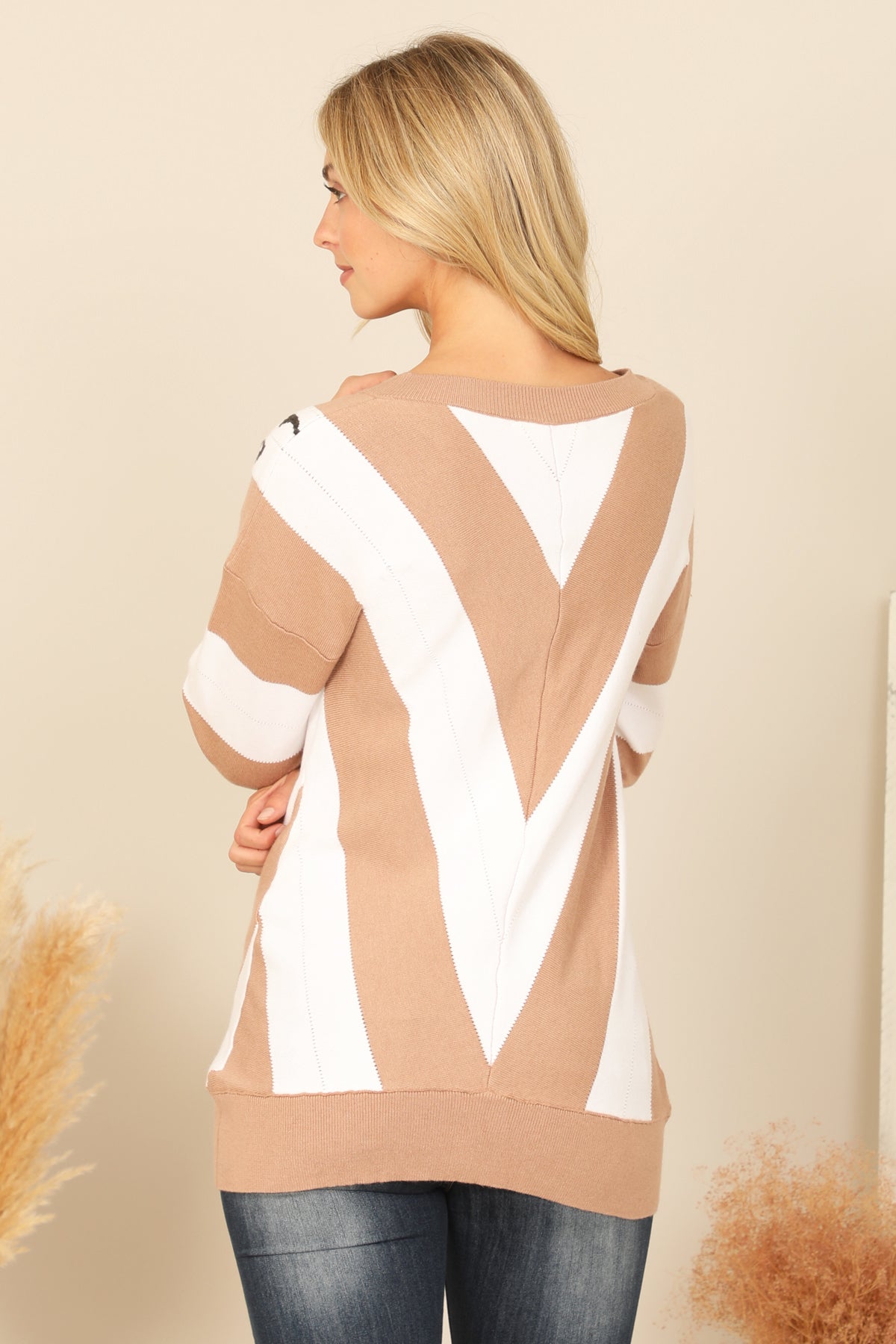 MOCHA IVORY CHEVRON LONG SLEEVE TOP 2-2-2