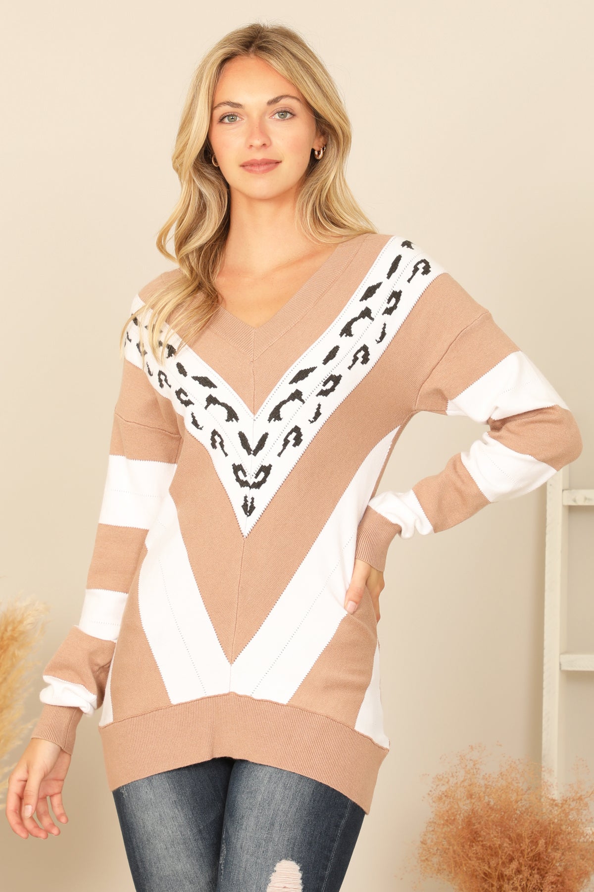 MOCHA IVORY CHEVRON LONG SLEEVE TOP 2-2-2