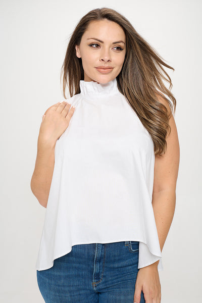 PLUS SIZE SLEEVELESS RUFFLE NECK SOLID TOP 3-2-1