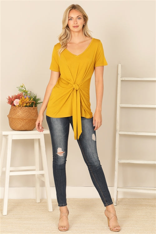 T129-SHORT SLEEVE V-NECK TWIST FRONT SOLID TOP 2-2-2