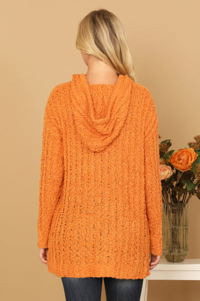 PLUS SIZE RIBBED POPCORN KNIT TUNIC HOODIE SWEATER 3-3