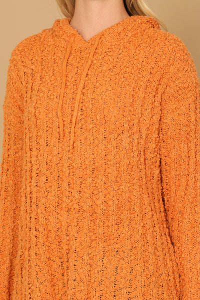 PLUS SIZE RIBBED POPCORN KNIT TUNIC HOODIE SWEATER 3-3