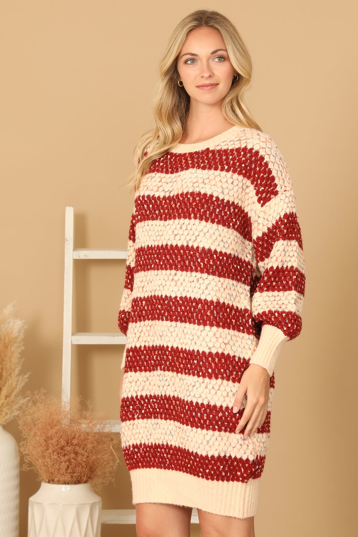 TEXTURED STRIPED SWEATER RAINBOW SPECKLES DRESS 3-3