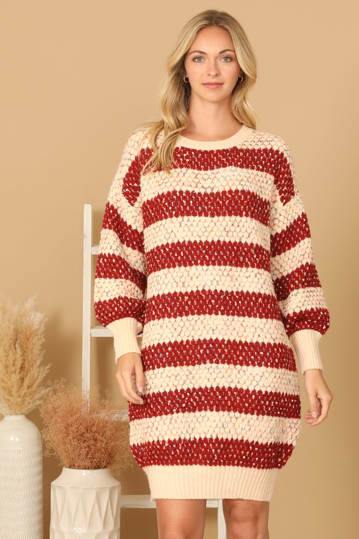 TEXTURED STRIPED SWEATER RAINBOW SPECKLES DRESS 3-3