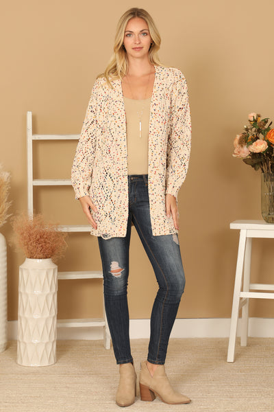 NATURAL MULTI LONG SLEEVE CROCHET CARDIGAN 3-3