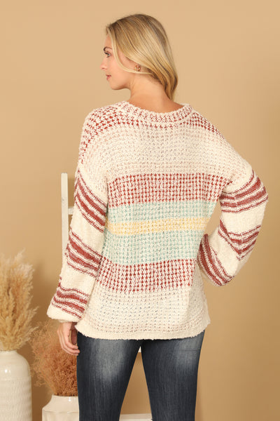 V-NECK STRIPED KNIT SWEATER 3-3