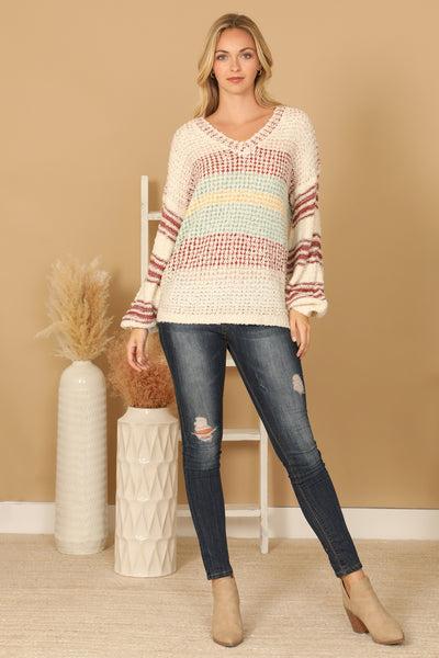 V-NECK STRIPED KNIT SWEATER 3-3