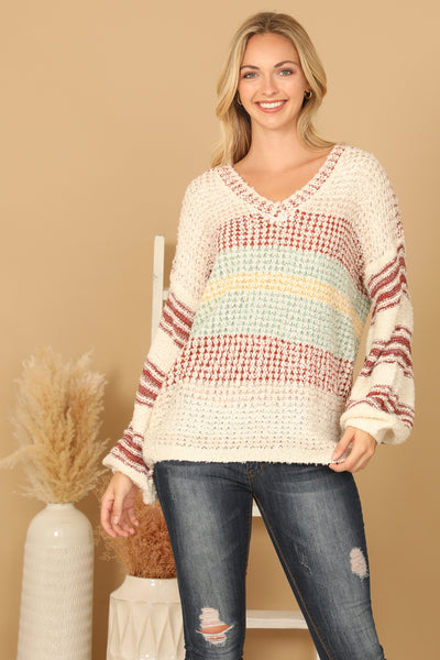 V-NECK STRIPED KNIT SWEATER 3-3