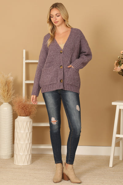 CHUNKY WAFFLE KNIT BUTTON DOWN CARDIGAN 3-3