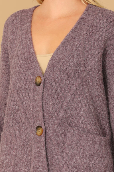 CHUNKY WAFFLE KNIT BUTTON DOWN CARDIGAN 3-3