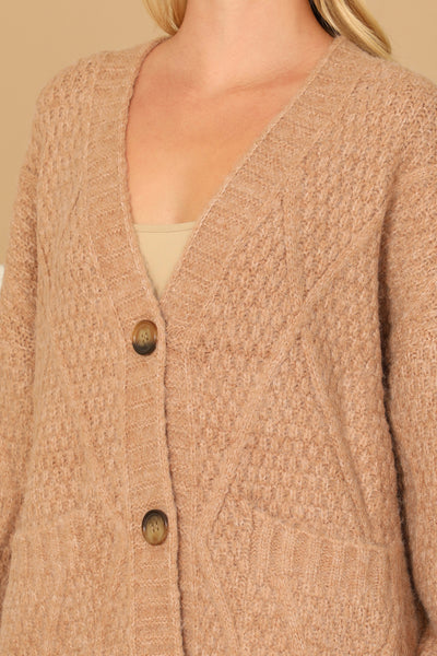 CHUNKY WAFFLE KNIT BUTTON DOWN CARDIGAN 3-3