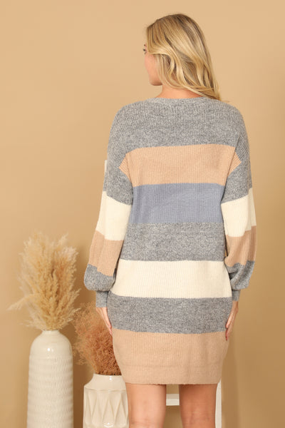 MULTI STRIPE LONG SLEEVE WOOL DRESS 3-3