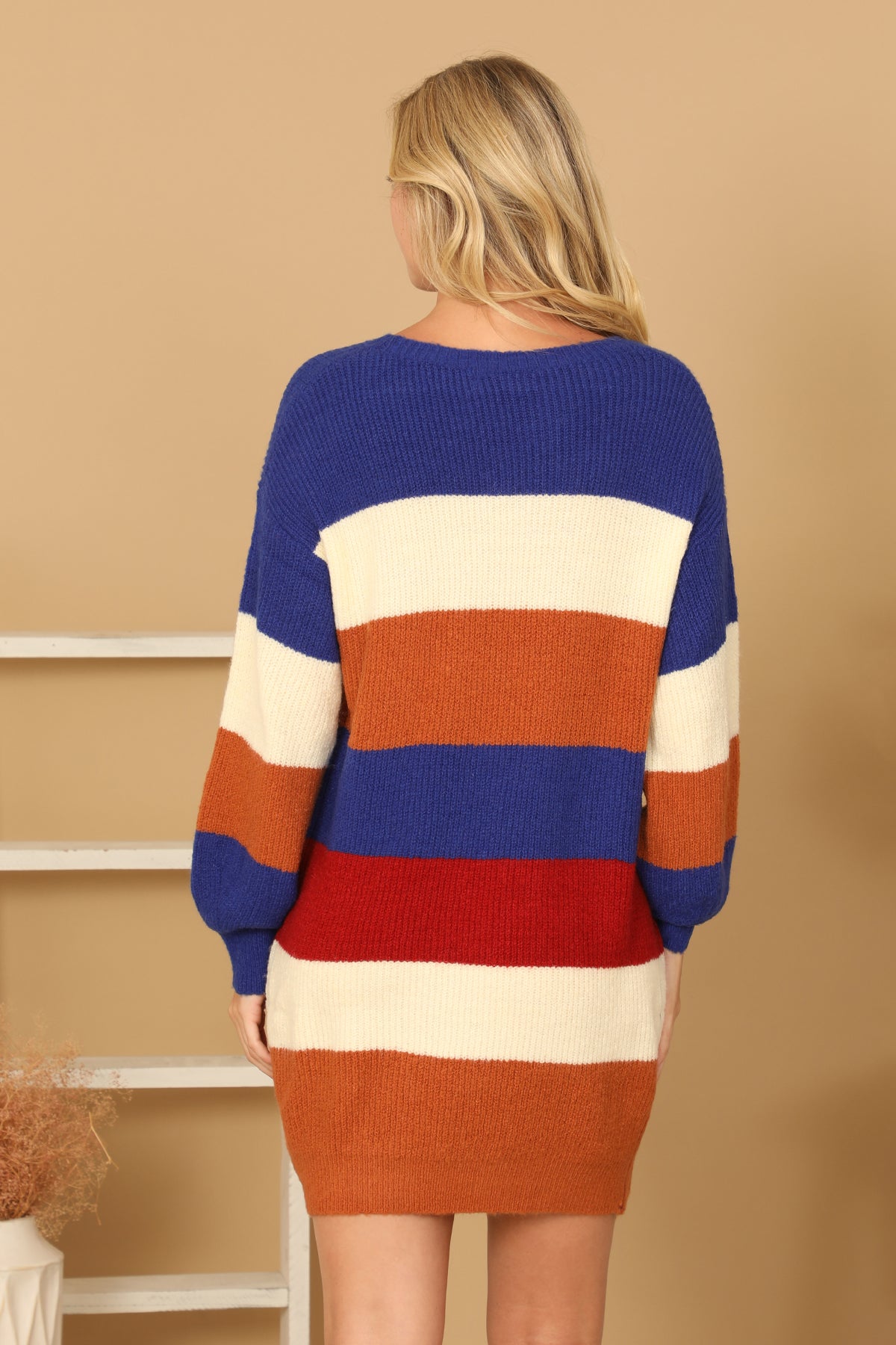 MULTI STRIPE LONG SLEEVE WOOL DRESS 3-3