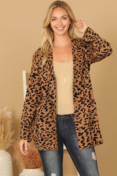 LONG SLEEVE LEOPARD OPEN CARDIGAN 2-2-2