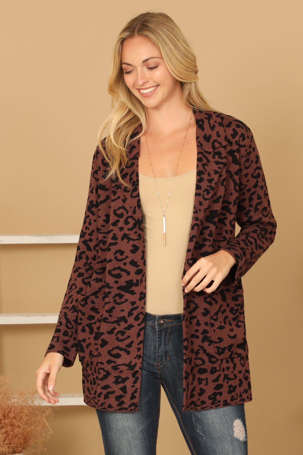 LONG SLEEVE LEOPARD OPEN CARDIGAN 2-2-2