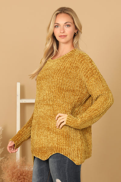 ROUND NECK CURVED HEM KNIT SWEATER 3-3