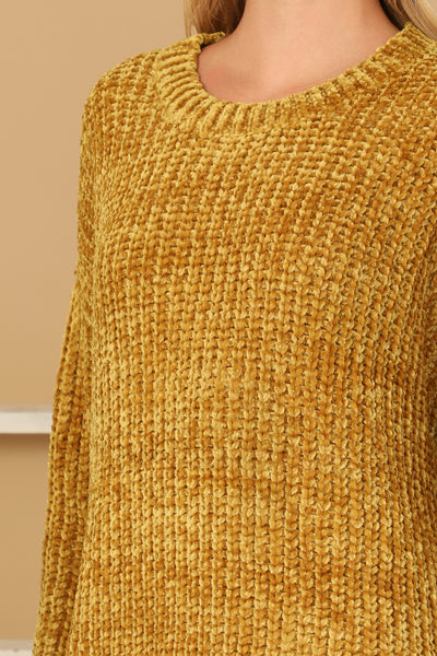 ROUND NECK CURVED HEM KNIT SWEATER 3-3