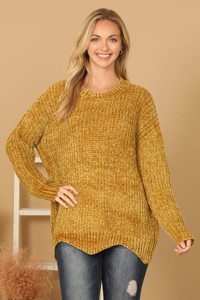 ROUND NECK CURVED HEM KNIT SWEATER 3-3