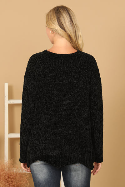 ROUND NECK CURVED HEM KNIT SWEATER 3-3