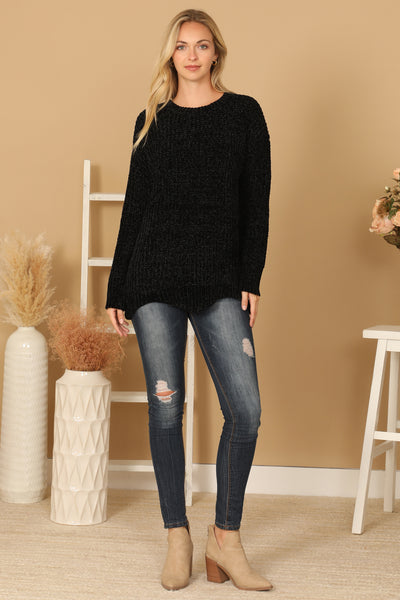 ROUND NECK CURVED HEM KNIT SWEATER 3-3