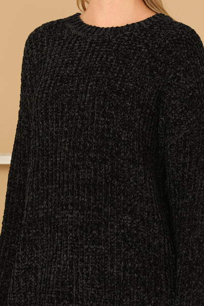 ROUND NECK CURVED HEM KNIT SWEATER 3-3