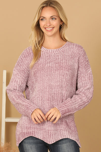 ROUND NECK CURVED HEM KNIT SWEATER 3-3