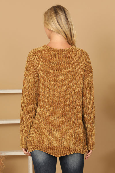 ROUND NECK CURVED HEM KNIT SWEATER 3-3