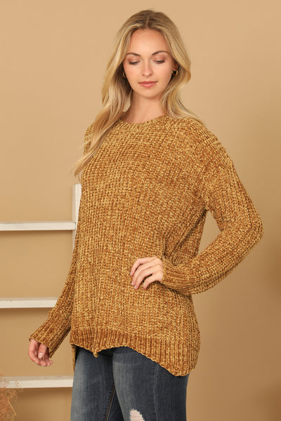 ROUND NECK CURVED HEM KNIT SWEATER 3-3