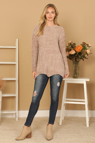 ROUND NECK CURVED HEM KNIT SWEATER 3-3