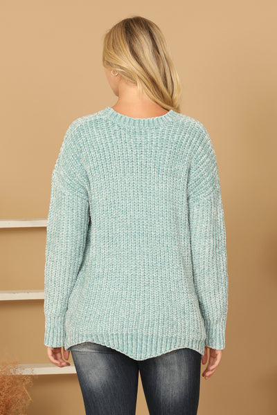 ROUND NECK CURVED HEM KNIT SWEATER 3-3