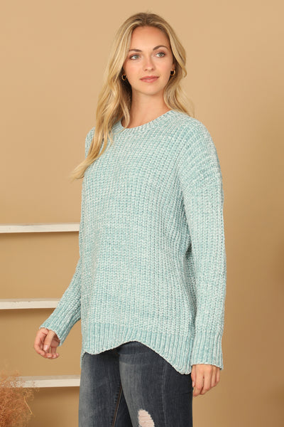 ROUND NECK CURVED HEM KNIT SWEATER 3-3