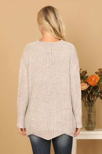 ROUND NECK CURVED HEM KNIT SWEATER 3-3