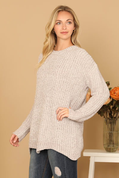 ROUND NECK CURVED HEM KNIT SWEATER 3-3