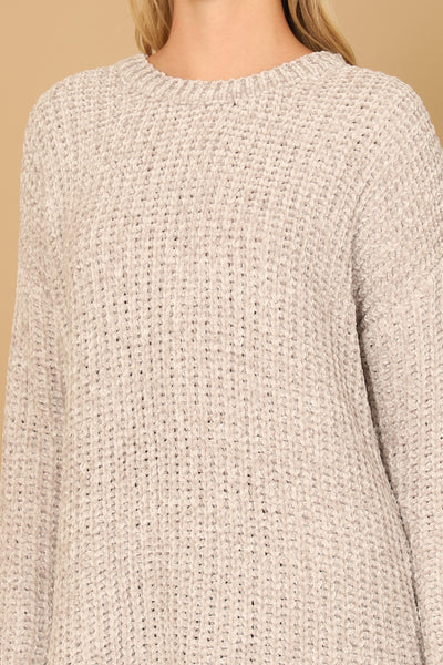 ROUND NECK CURVED HEM KNIT SWEATER 3-3