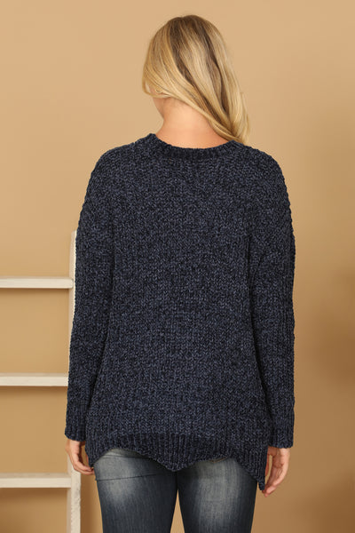 ROUND NECK CURVED HEM KNIT SWEATER 3-3